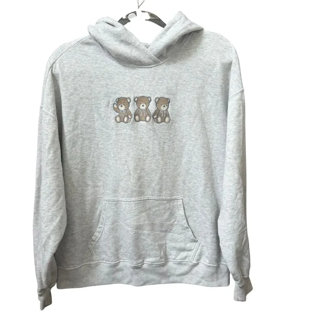 Hollister Embroidered Teddy Bear Hoodie Sweatshirt XXS Pullover Casual Retro